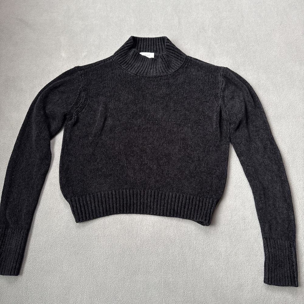 Wilfred Aritzia Corteta Sweater Womens Medium Black Chenille Cropped Long Sleeve